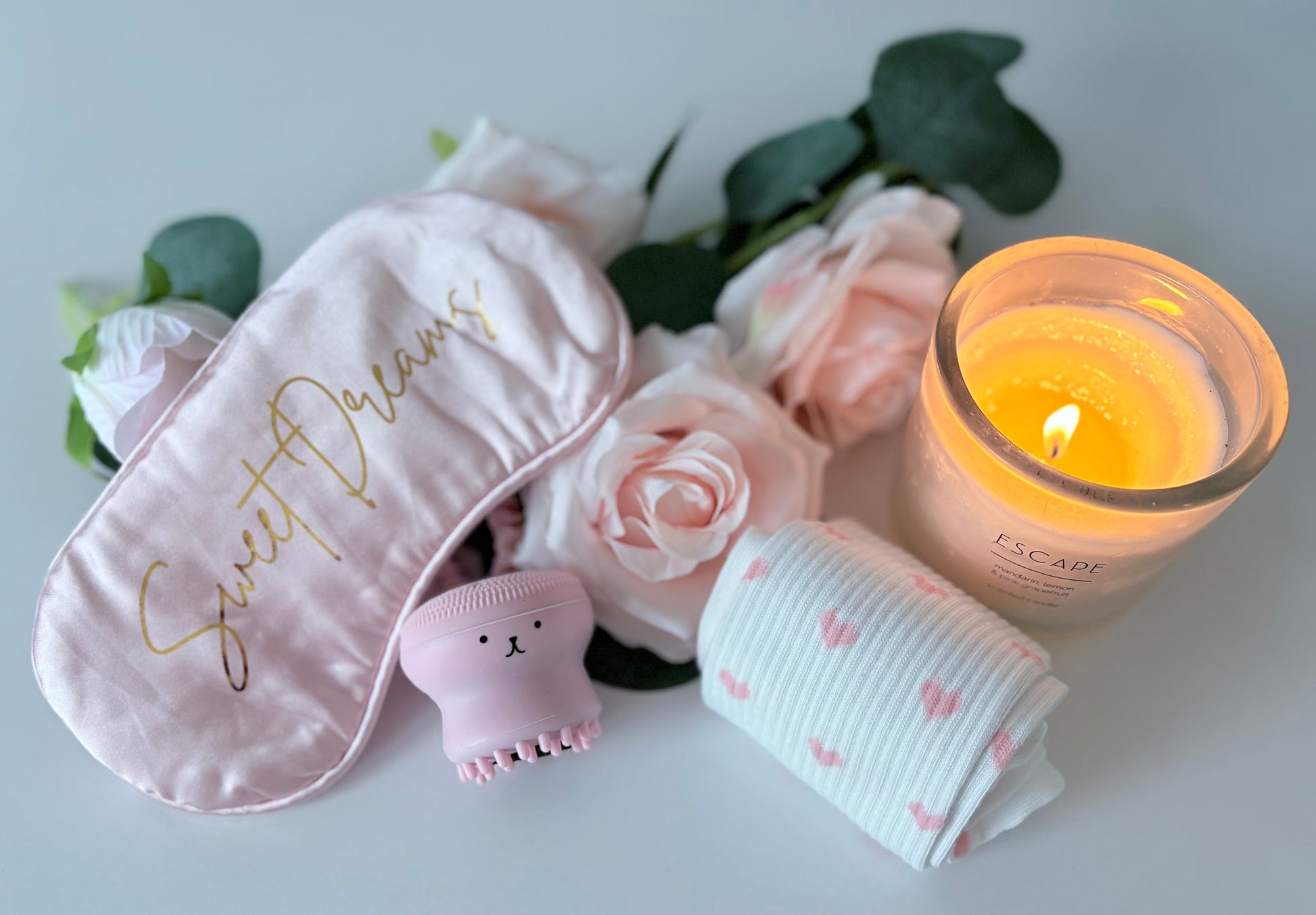 Mini Pink pamper box showing additional contents - personalised spa gift set UK