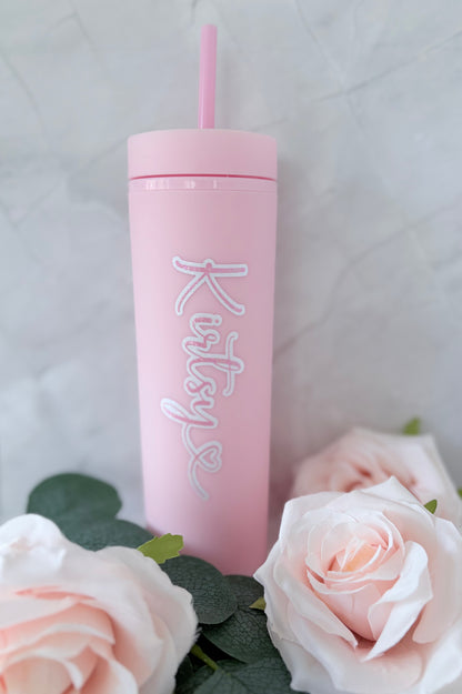 Pink personalised 16oz water bottle with custom name - reusable drinks bottle gift UK