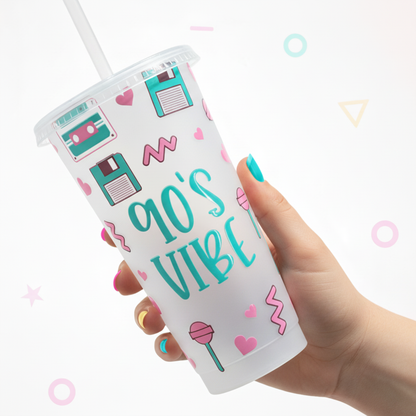90's Vibe 24oz cold cup with multicoloured nails - retro personalised tumbler gift UK