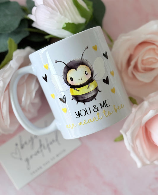 You and Me Are Meant To Bee personalised Valentine's mug with bee design - romantic gift UK