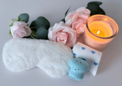 Mini Blue pamper box showing additional contents - personalised spa gift set UK