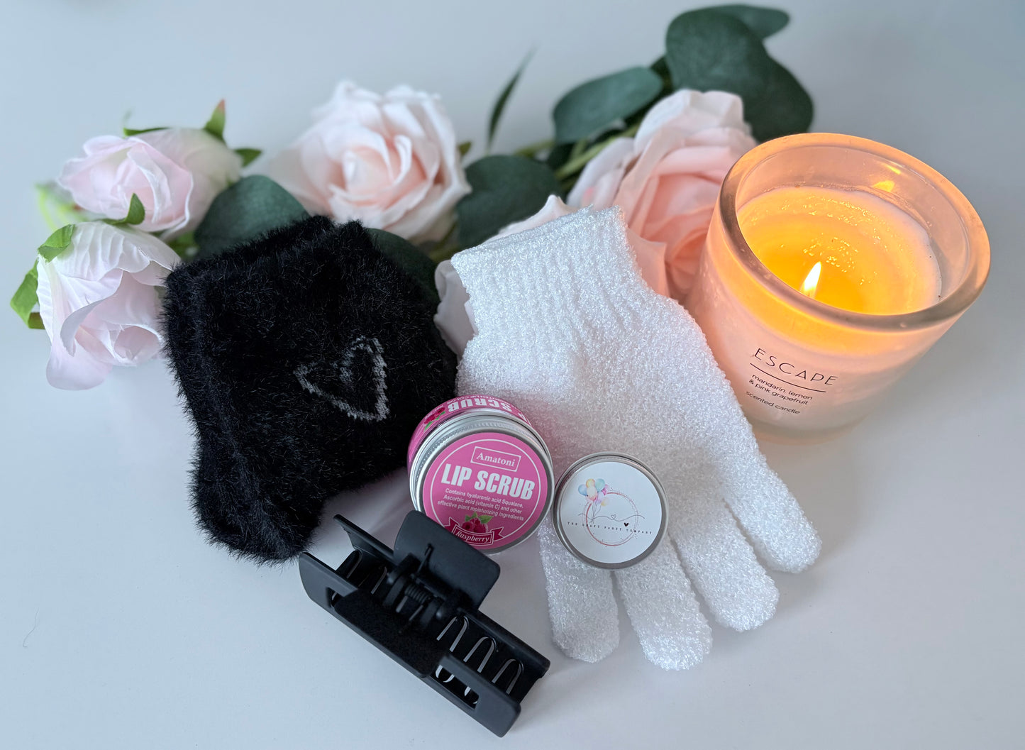 Ultimate Black pamper box showing additional contents - personalised luxury spa gift set UK