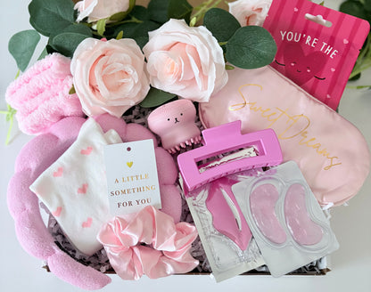 Mini Pink Pamper gift box with personalised items - mini spa gift set UK