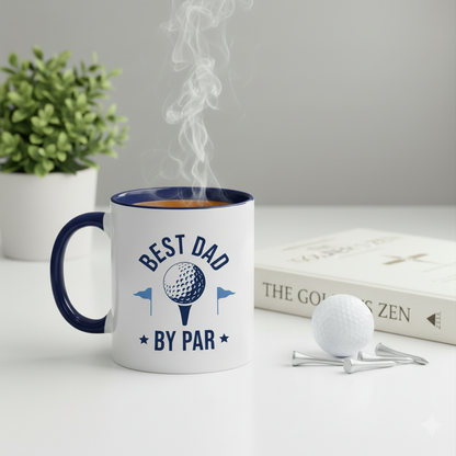 Golf dad mug UK handmade with golf balls and tees on white surface