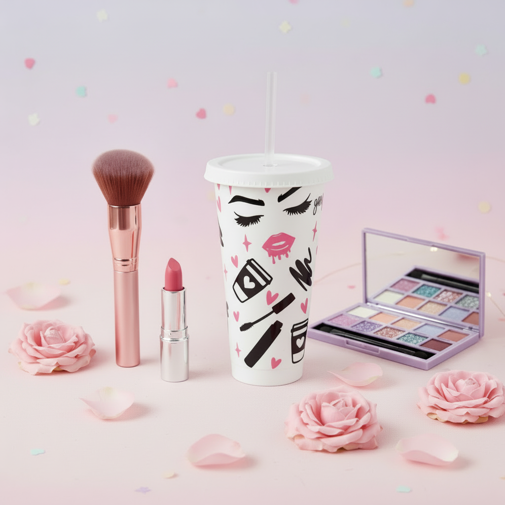 Gorgeous 24oz reusable cold cup with beauty illustrations - personalised tumbler UK