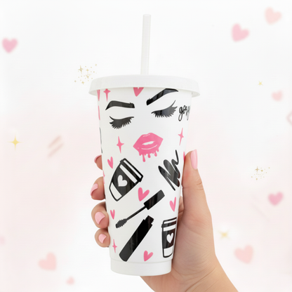 Gorgeous 24oz reusable cold cup with beauty illustrations - personalised tumbler UK