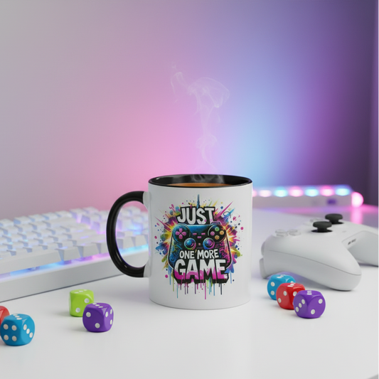 Just One More Game gaming mug with keyboard and controller - UK gaming gift