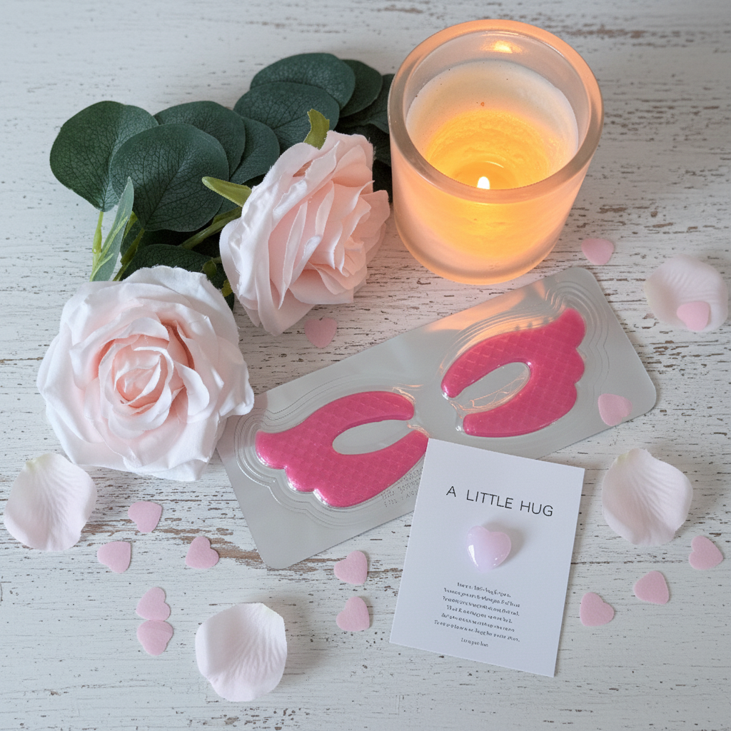 Pink collagen eye patches with A Little Hug card - luxury pamper gift UK