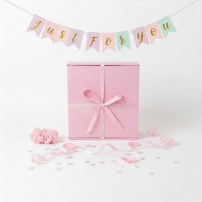 Pink girls gift box with gold heart ribbon bow handmade in the UK