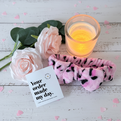 Pink leopard print spa headband - luxury pamper gift UK